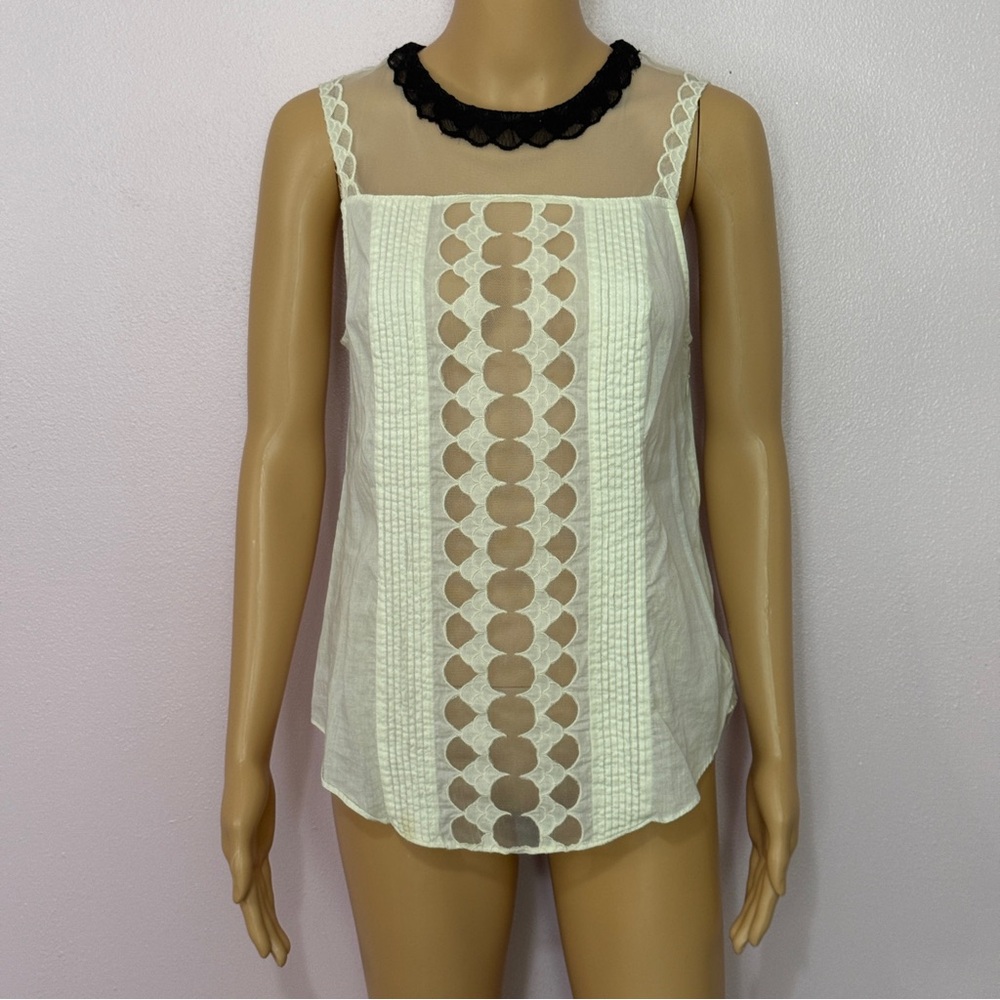 Elegant Ivory Top With Black Lace Trim